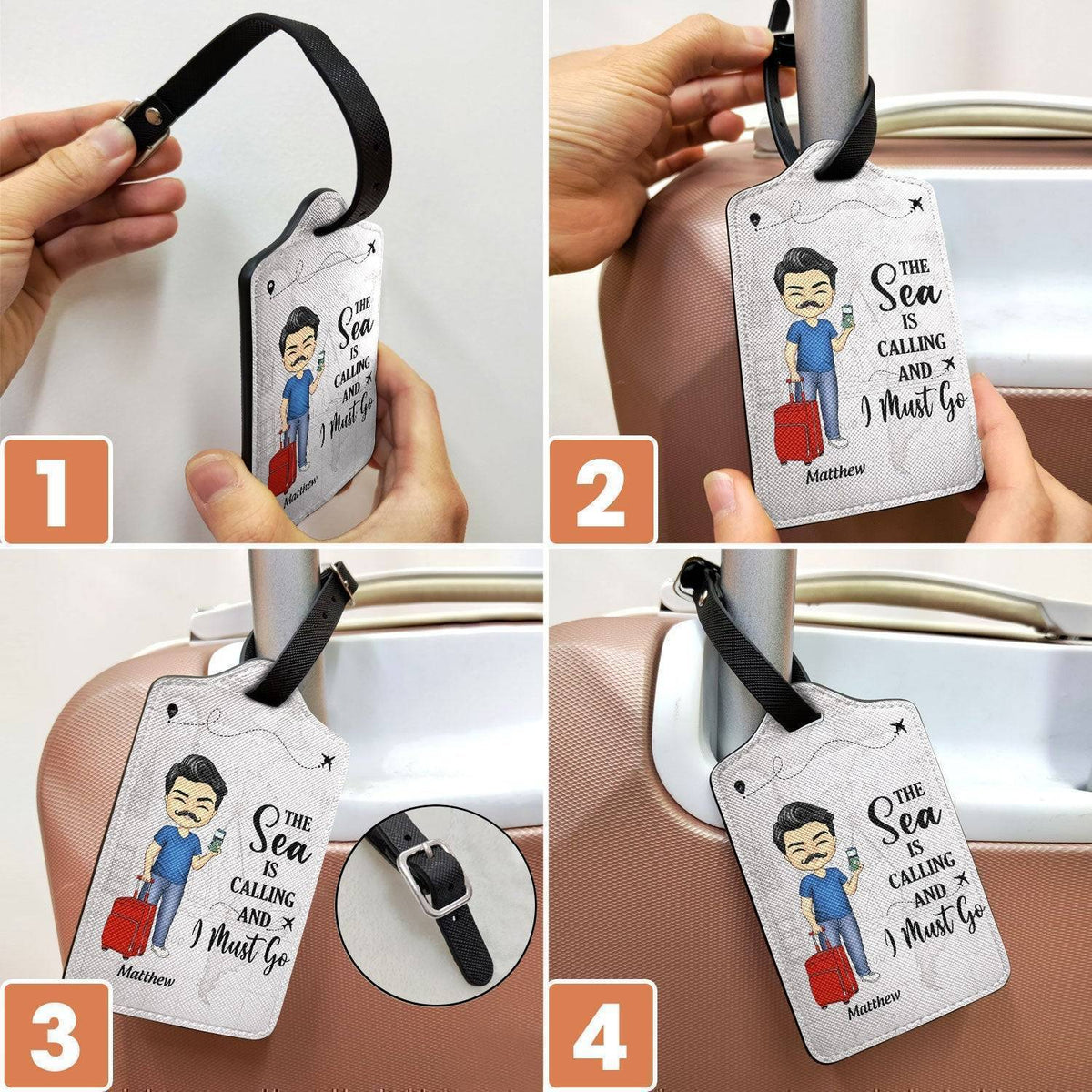 Couples Leather Luggage Tag Set β Custom Travel Partners Design with sightseeing illustration, perfect unique gift for the traveler you love