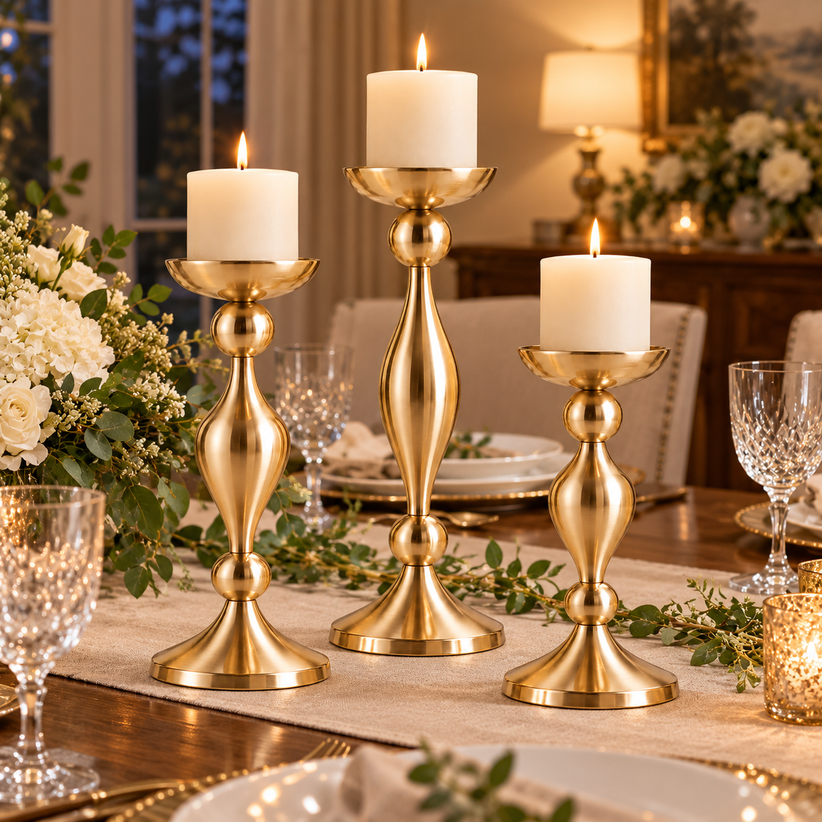 🕯️ Candle Holders | Metal | Dining | For Women | Champagne Glow