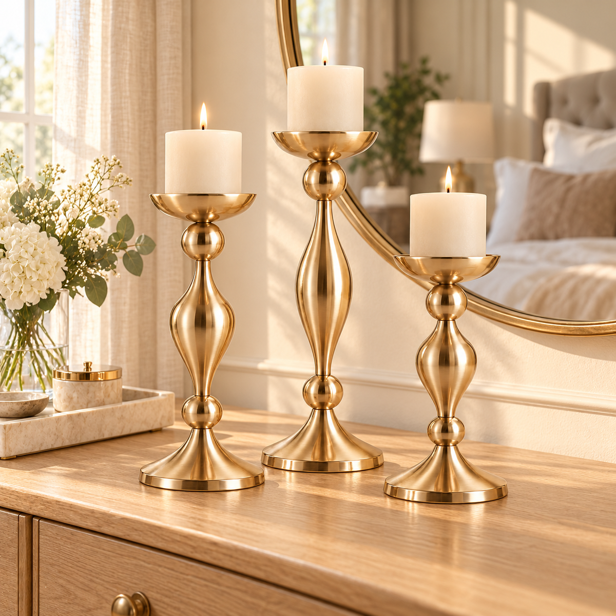 🕯️ Candle Holders | Metal | Dining | For Women | Champagne Glow